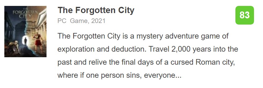 《遗忘之城》IGN评分 9分  编辑推荐之作