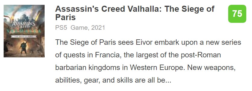 《刺客信条：英灵殿》DLC围攻巴黎IGN评分6分