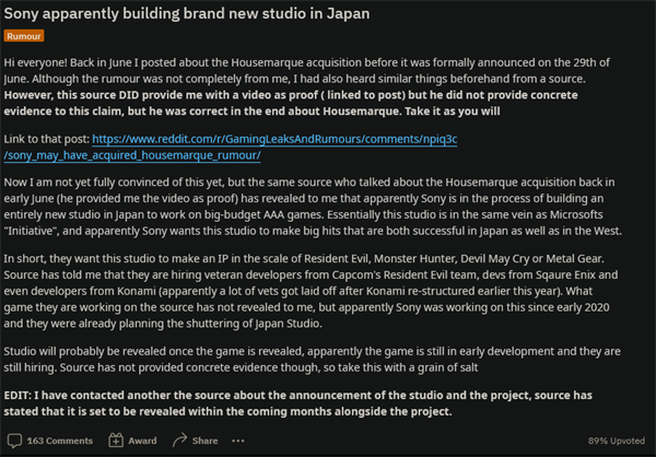 索尼正在日本建立全新工作室  比肩《生化危机》的3A游戏