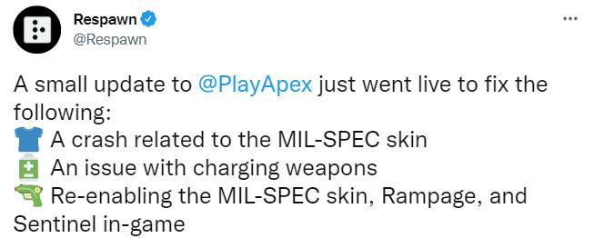 《Apex英雄》更新补丁 修复皮肤及充能武器问题