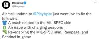 《Apex英雄》更新补丁 修复皮肤及充能武器问题