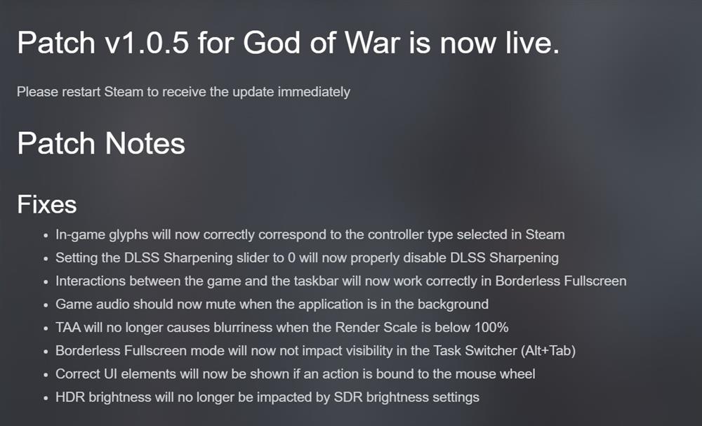 《战神4》PC版1.0.5补丁上线  AMD性能问题稍后解决