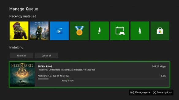 《艾尔登法环》Xbox平台开放游戏预载  预载大小约为49.04G