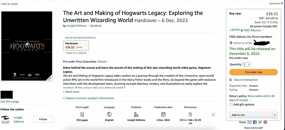 《霍格沃茨的遗产》艺术集12月6日发售 或暗示游戏同步推出