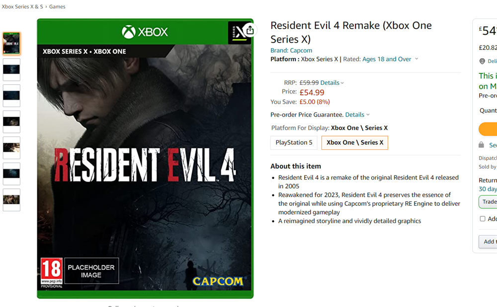 《生化危机4：重制版》将会继续登陆Xbox One平台