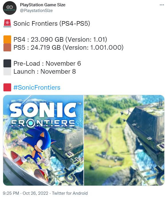 《索尼克：未知边境》PS4|5文件大小公布  将于11月8日发售