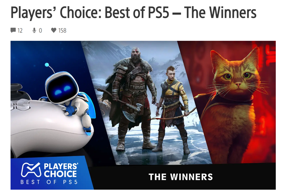 索尼公布PS5玩家最爱游戏  《战神5》《Stray》获奖